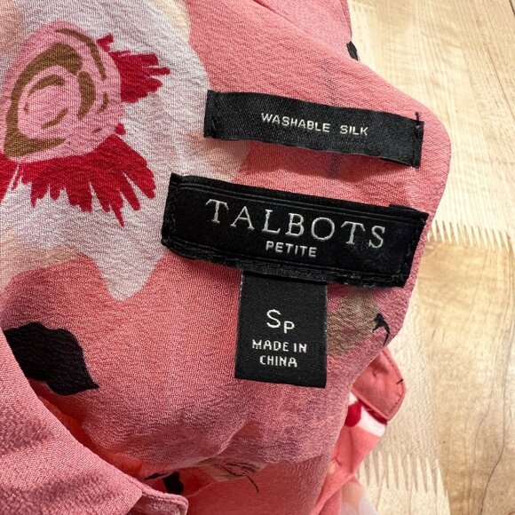 Talbots Floral Print Silk Blouse Pink Red Size SP - Picture 7 of 9